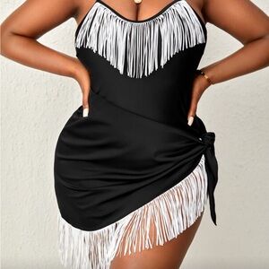 Black and White Fringe Swimsuit